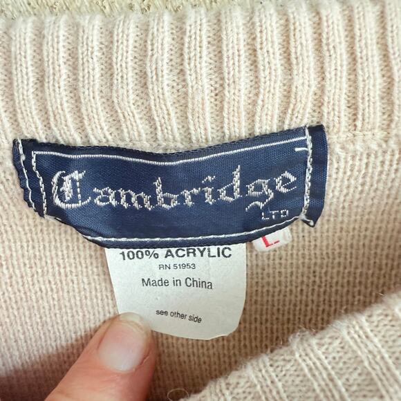 Y2K Colorblock Sweater Neutral Crewneck Classic Preppy Knit Pullover Mens L - Picture 4 of 9